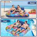 2-Person Inflatable Pool Floats Adult Heavy Duty, 71" x 61" Pool Lounger Float with Cup Holders & Backrest & Removable Insulated Cooler, Thickened Swimming Raft for Pool Party, Lake, Beach, River