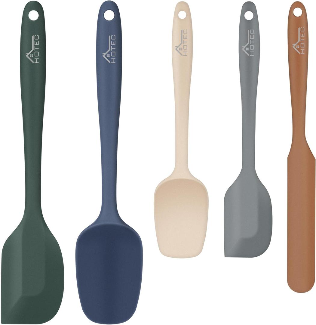 HOTEC Heat Resistant 600 BPA-Free Silicone Rubber Spatula Set for Baking, Cooking, and Mixing Non Stick Dishwasher Safe, Neutral Set of 5