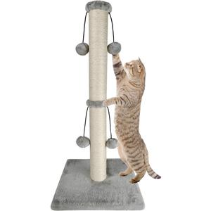 Dimaka 29'' Cat Scratching Post, Natural Sisal Rope Scratcher Post, Kitten Claw Scratch with 4 DanglingToy Balls for Large Cats (Grey)