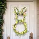 Easter Bunny Spring Wreath for Front Door, Lighted Easter Wreaths with Timer and 30 LED Warm Lights, Foldable Bunny Wreaths with Eggs, Twigs and Berries, Pre-Lit Wreath for Spring Decor (11.82Lx2.36Wx26H, Green Leaves&blue Berries&pastel Eggs)