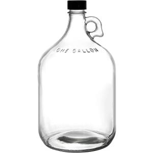 Dicunoy 1 Gallon Glass Jugs, 128 OZ Large Fermenting Jug with Seal Lid, Wine Growler Carboy Bottle with Handle for Juice, Milk, Water, Vinegar, Limoncello, Home Decoration, Change Jar