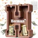 Summidate Wooden Letter Piggy Bank, Extra Thick Large Capacity Piggy Bank for Kids Boys Girls Toddler, Alphabet H Money Bank| Coin Box Birthday, Christmas, Festival