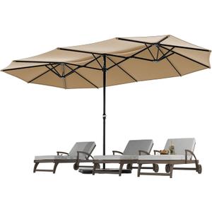 YITAHOME 15ft Patio Umbrella Outdoor Extra Large Double-Sided Market Table Umbrella for Pool, Patio Furniture, Patio Shade, Beige