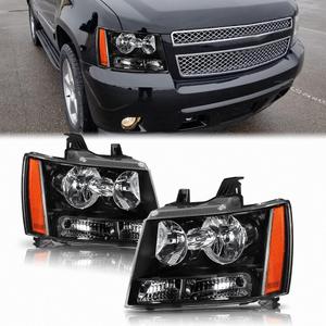 Headlights Assembly for 2007-2013 Chevy Tahoe Suburban Avalanche Head light Headlamp Driver Passenger Side Pair, Black Housing Amber