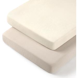 lulumoon Pack N Play Sheets: Soft & Breathable Playard Sheets for Boys and Girls - Fitted for Most Pack N Play and Playard Mattress (White & Cream)