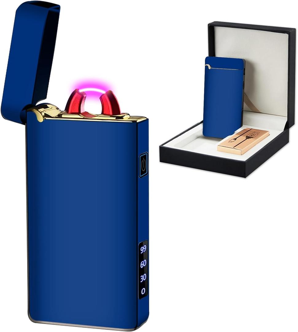 SKRFIRE USB Windproof Lighter  High-Power Electric Arc, Rechargeable Plasma Lighter with Multi-Mode Flashlight & Battery Level Display, Designed for Camping, Cooking & Travel(Blue)