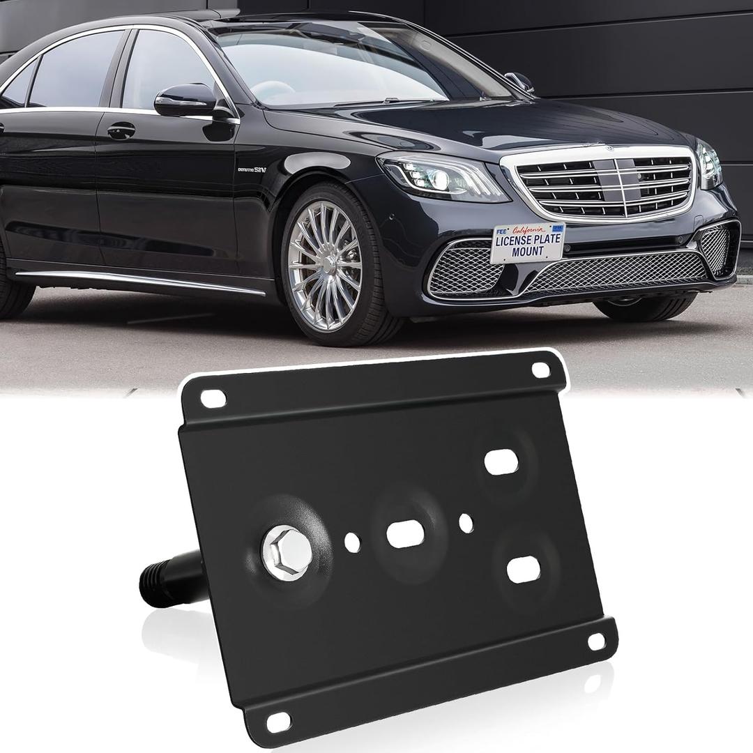 Front Bumper License Plate Mount Compatible with Mercedes-Benz AMG S Class 2014-2020 Mercedes-Benz S Class 2014-2020 No Drill Front Tow Hook License Plate Frame Anti-Theft Bracket Holder Accessories