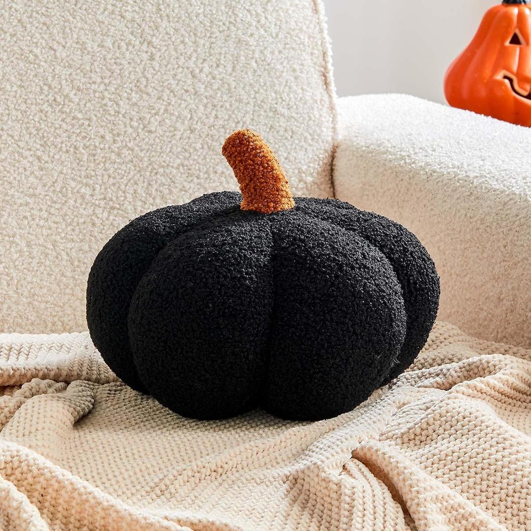Halloween Pumpkin Pillows, Black Fall Decoration Pumpkin Shaped Throw Pillow, 11" Cute 3D Shaped Cushion for Sofa Couch Bedroom Autumn Thanksgiving (Large-11 Inch)