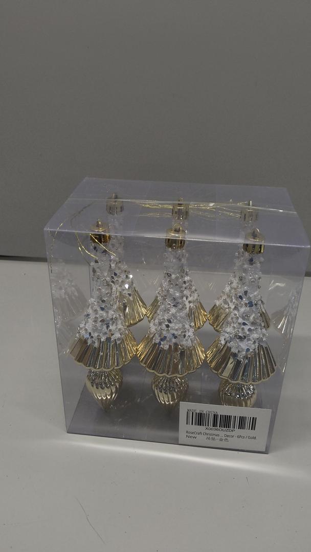 RoseCraft Christmas Ornaments Set, 6.3Inch Plastic Shatterproof Christmas Ball Hanging Ornaments for Xmas Tree Decorations, for Indoor Home Thanksgiving Halloween Party Decor - 6Pcs / Gold.