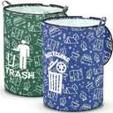 Memorywuu 2 Pack Collapsible Trash Can Camping with Zippered Lid Foldable Storage Bin Portable Garbage Can for Outdoor Camping RV's Yard Waste (Trash and Recycling Style)