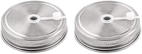uxcell 2pcs Stainless Steel Wide Mouth Mason Jars Lids with Straw Hole Canning Lids for Drinking & Food Storage