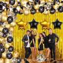 KatchOn, Black and Gold Party Decorations Set - Huge, Pack of 89 | Black and Gold Balloon Arch Kit with Gold Fringe Curtain Backdrop | Graduation Decorations 2025, Black and Gold Birthday Decorations