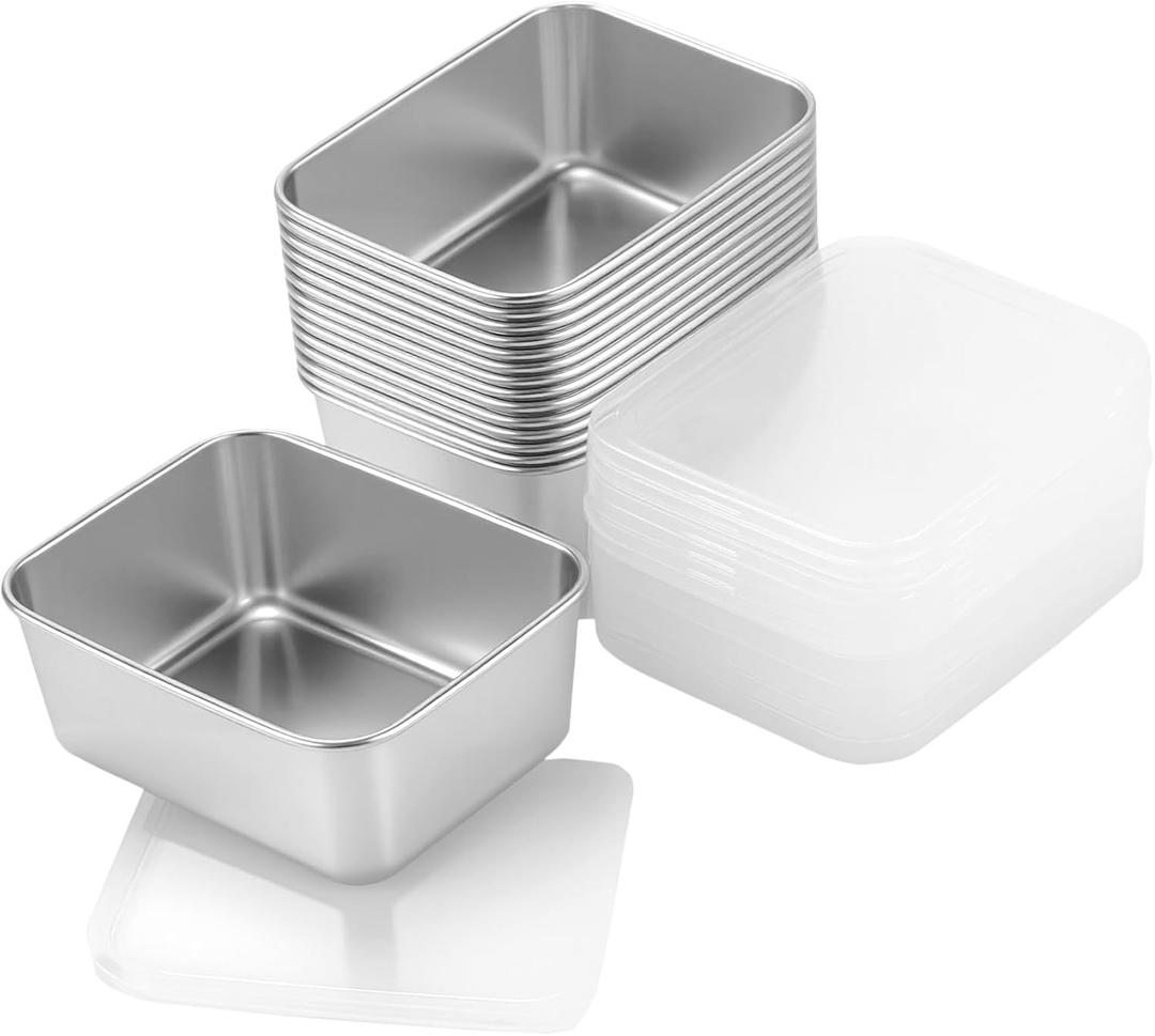 SINJEUN 15 PCS 20 Oz Stainless Steel Food Storage Containers, Metal Meal Prep Containers Metal Snack Box Container for Lunch, Bento