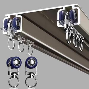 Silent Double Curtain Track Ceiling Mounted, Heavy-Duty Aluminum Room Divider Rails Bedroom/Living/Window/Hotel Drop Ceiling Curtains Tracks Easy InstallChampagne, 3m(9.8ft)