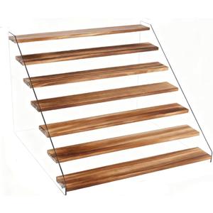 7 Tier Acrylic Wooden Display Stand, Clear Acrylic and Wood Tiered Display Shelf Rack, 15.7 Inch Step Ladder Riser for Cupcakes Perfumes Figures Collectibles (7 tier Carbonized color)