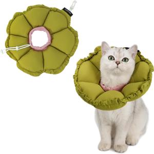 H HIDREAM Soft Cat Cone Collar Cute Adjustable Cat Recovery CollarElizabethan e Collar That can Protect Head and Foot WoundsGreen Flower All-Season Style (Medium, Green flowers)