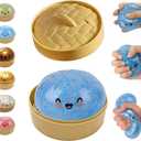 Glitter Dumpling, Mystery Glitter Dumpling Box, Colorful Dumpling Stress Balls Fidget with Steamer Box, Soft Squeeze Decompression Dough Gift (Blue)