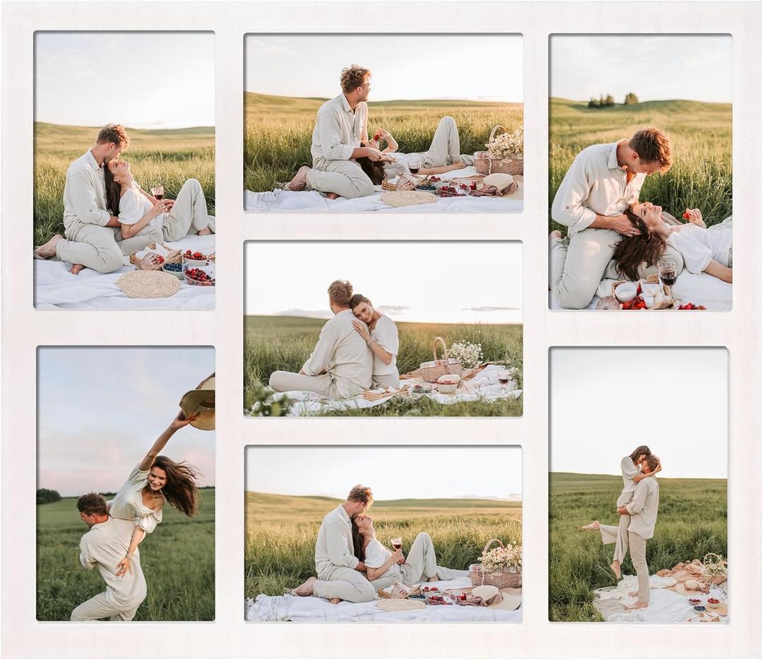 4x6 Picture Frame Collage for Wall Decor, Multiple Photo Collage Frames with Tempered Glass, 7-Opening for 4 x 6 Picture Frames, Rustic White, 1 Pack 4x6 Picture Frame Collage for Wall Decor, Multiple Photo Collage Frames with Tempered Glass, 7-Opening for 4 x 6 Picture Frames, Rustic White, 1 Pack