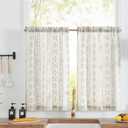jinchan Boho Kitchen Curtains Linen Tier Curtains 45 Inches Bohemian Cafe Small Drapes Gray Striped Mudcloth Farmhouse for Bathroom RV Camper Light Filtering Rod Pocket 2 Panels Grey on Beige