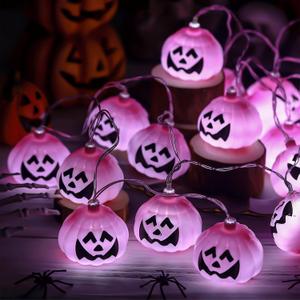 Pink Halloween Pumpkin Lights 6.5 ft Pink Pumpkin Lights String Jack O Lantern Halloween Decorations for Indoor Yard Decoration Porch Decor Camper Party Door Window Tree Decor