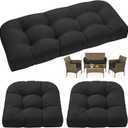 Wicker Chair Cushions of 3 Pieces, Waterproof Outdoor Loveseat Cushion for Patio Furniture Wicker Chair and Loveseat Settee Bench, 1 Loveseat and 2 U-Shaped Thickened Cushions, Black