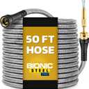 Bionic Steel PRO 50 Ft Metal Garden Hose with Nozzle, Water Hose Made from Heavy Duty 304 Stainless Steel, Flexible, Lightweight, Brass Fittings, Non Kinking, 500 PSI