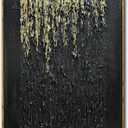 Boiee Art,24x36Inch Hand Painted Golden Textured Acrylic Canvas Paintings Modern Black Decorative Wall Art Abstract Framed Artwork