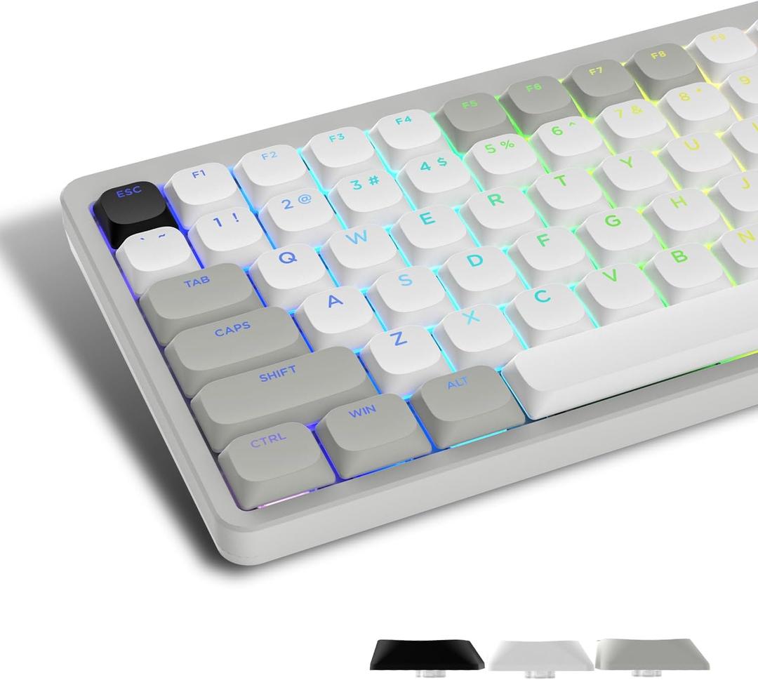 Womier Low Profile Keycaps - Shine Through Keycaps 60 65 75 100 Percent, Keyboard Key caps PBT Full Size for Cherry Gateron MX Switches Mechanical Keyboard, Grey/White