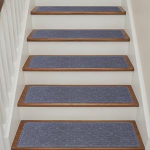 Stair Treads Non Slip for Wooden Steps Indoor, 15 Pack 9" X 28" Carpet Runners for Wood Stairs with Self-Adhesive Backing, Stickiness Stair Rugs for Kids Elders and Dogs, Diamond Dark Grey