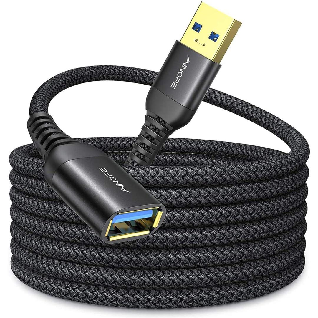AINOPE 2 Pack USB Extensions Cable High Speed USB 3.0 Extension Cord Type A Male to Female Sturdy Braided Material Fast Data Transfer Compatible with USB Keyboard, Mouse, Flash Drive, Black, 10FT+10FT