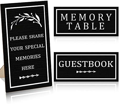 3 PCS Celebration of Life Decoration Wooden Funeral Table Signs Wood Share Memory Sign Guest Book Funeral Memorial Table Condolence(Black)
