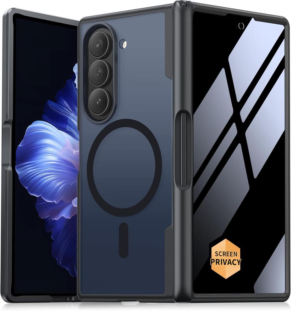 MOBOSI Magnetic for Z Fold 5 Case with Privacy Screen Protector, Compatible with Magsafe, Full-Body Slim Coverage Hinge Protection, Shockproof Phone Cover for Samsung Galaxy Z Fold5, Jet Black