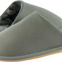 Unisex House Slippers, Genuine Leather Solid Color Minimalist Indoor Slippers, Soft Warm Flannel Lining, Lightweight Comfortable Flexible Anti-Slip Rubber Sole (7 Women/6 Men, Grey)