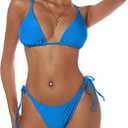 ZAFUL Women's Triangle Bikini Floral String Bikini Set Two Piece Swimsuit Bathing Suits (Medium, 1-sky Blue)