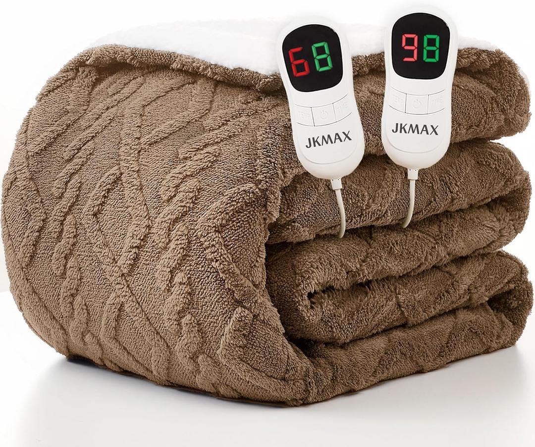 Heated Electric Blanket Queen Size-84"x90" Heating Blanket with 10 Heating Levels & 5 Time Settings Over-Heat ProtectionWinter Warmer for Adults with ETL CertificationBeige