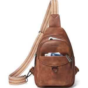 LATMAP 7L Sling Bag for Women Men Crossbody Belt Bag Small Travel Sling Backpack Anti Theft Chest Daypack Purse Faux Leather (Brown)