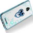 B-wishy for Schok Volt SV55 Glitter Crystal Butterfly Heart Floral Slim TPU Luxury Bling Cute Protective Cover with Kickstand+Strap for Schok Volt SV55(Blue)