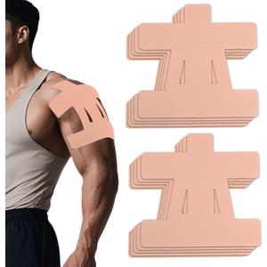 10pcs Kinesiology Tape for Shoulder, Waterproof Muscle Tape Precut Strips Breathable Elastic Pre Cut Athletic Accessories for Body Fitness Shoulder Support Sports & Physical Relaxation (Beige)