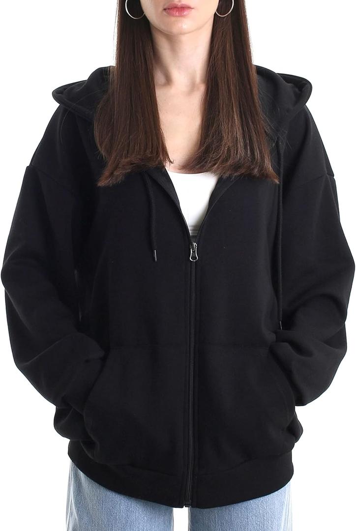 Oversized Women's Zip Up Hoodie Lightweight Soft Baggy Drop Shoulder Sweatshirt Jacket (Medium)