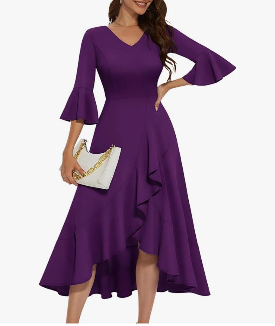 HomRain Women's Wedding Guest Dress Elegant Formal Cocktail Bell Sleeve Dress for Prom Homecoming Tea Party M