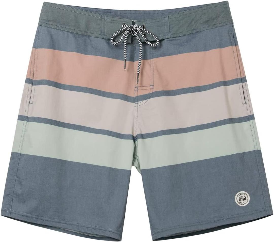 SURF CUZ Men's Vintage Cruzer Stretch Boardshort Chino Shorts (34, 10 Deep Gray -Stripe)