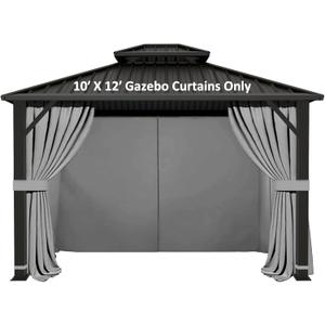 Gazebo Universal Replacement Privacy Curtain - Hugline 10' x 12' Outdoor Waterproof 4-Panels Gazebo Side Wall with Zipper (Curtain Only, Gray)