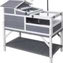 GEGURI Tortoise Habitat House Indoor Outdoor, 3-Room Wooden Turtle Enclosure Reptile Cage with Shelf Storage, Balcony & 2 Stories for Small Animals