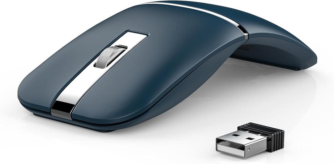 Nidiox Rechargeable Travel Wireless Mouse, Bluetooth and 2.4G Dual Mode, Ergonomic Rotatable Design, 3-Level DPI, Silent Click, Portable for Laptop, PC, Mac (Blue)