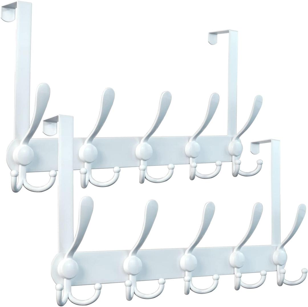 Encozy Over The Door Hooks,Coat Rack for Hanging Clothes Hat Towel (Heavy Duty White 2pcs)