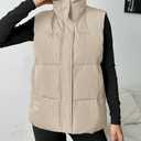 Zeagoo Women Puffer Vest Lightweight Stand Collar Sleeveless Winter Warm Zip Up Padded Outerwear Jackets with Pockets Beige XL