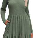 Naggoo Women's Long Sleeve Ruffle Dress Casual Crew Neck Tunic A-Line Babydoll Sweater Dresses with Pockets (Green) Small