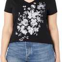 Hanes Women's Short Sleeve V-Neck Graphic T-Shirt (XX-Large, Beach Floral Cascade)