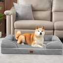 EHEYCIGA Orthopedic Dog Beds Large Sized Dog, Waterproof Memory Foam Pet Bed with Sides, Non-Slip Bottom Large Pet Bed with Washable Removable Cover, Grey