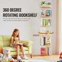 TAKEKIT 5-Tier Rotating Bookshelf, 360 Spinning Book Shelf Tower with Solid Wood & Clear Acrylic, Square Revolving Bookcase for Kids Room, Living Room, Bedroom and Office